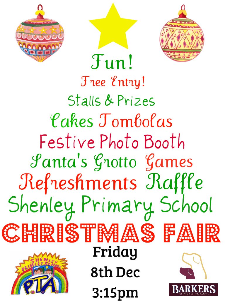 shenleypta's tweet photo. Getting very excited about our super-fun Christmas Fair, Friday 8th December, save the date! https://t.co/COgCKXQswF