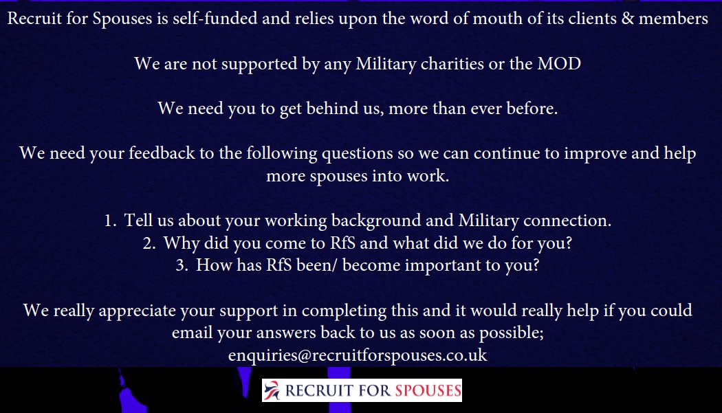 recruit4spouses's tweet photo. We are a self-funded social enterprise. We don't receive any support from Military charities or the MOD. If we have ever helped you, please take a moment to get in touch with us. We need you now, more than ever. #HelpUsHelpYou #SupportSoCent #Milspouse #TheForceBehindTheForces https://t.co/FRlIhWJli7