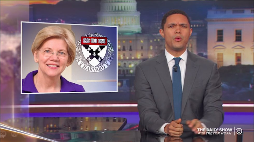 thehill's tweet photo. Trevor Noah sides with Trump in feud with Warren: She did “something problematic” https://t.co/BAgHykwI2W https://t.co/IS0lRGjGNZ
