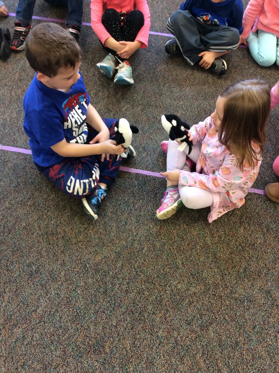 Puppets and stuffed animals are always part of the fun in music class.  Kindergarten Ss have a "whale conversation" as they improvise melodic patterns!