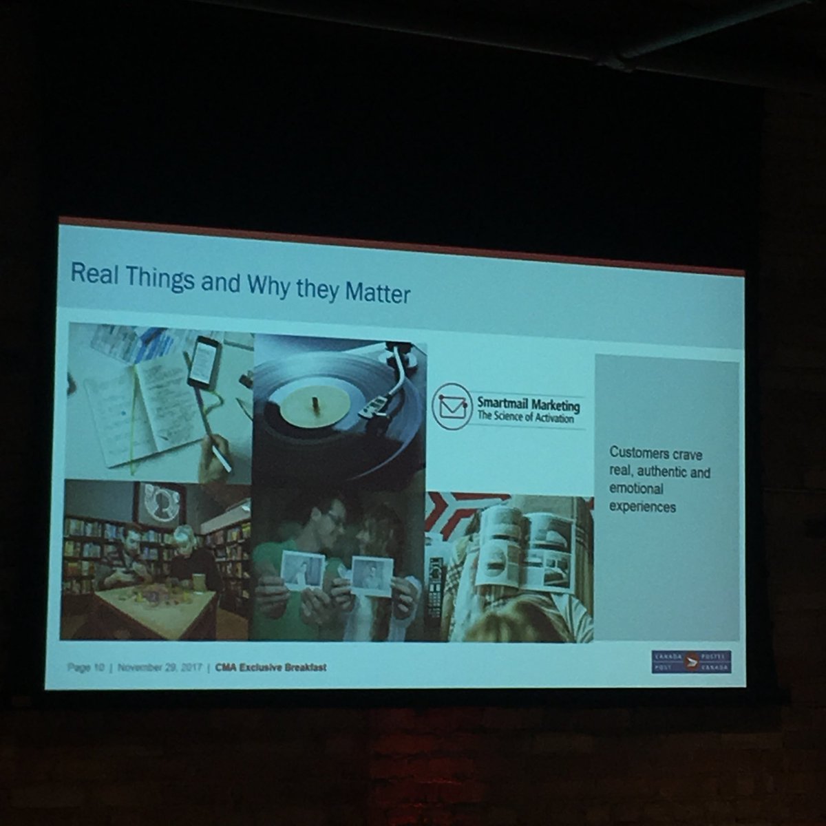 Nicoledascenz's tweet photo. Customers crave REAL, authentic and emotional experiences! Great thought ststarters from #CanadaPost # #CMO #DougEttinger Things that were old are new again! #smartermarketing #cmaevents @canadapostcorp https://t.co/yx0vhSULyz