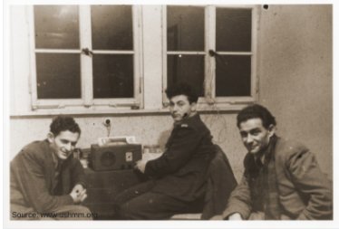 Haganah emissaries listening to #UNVotesIsrael radio broadcast from the former Nazi Concentration Camp at Bergen Belsen. #OnThisDay