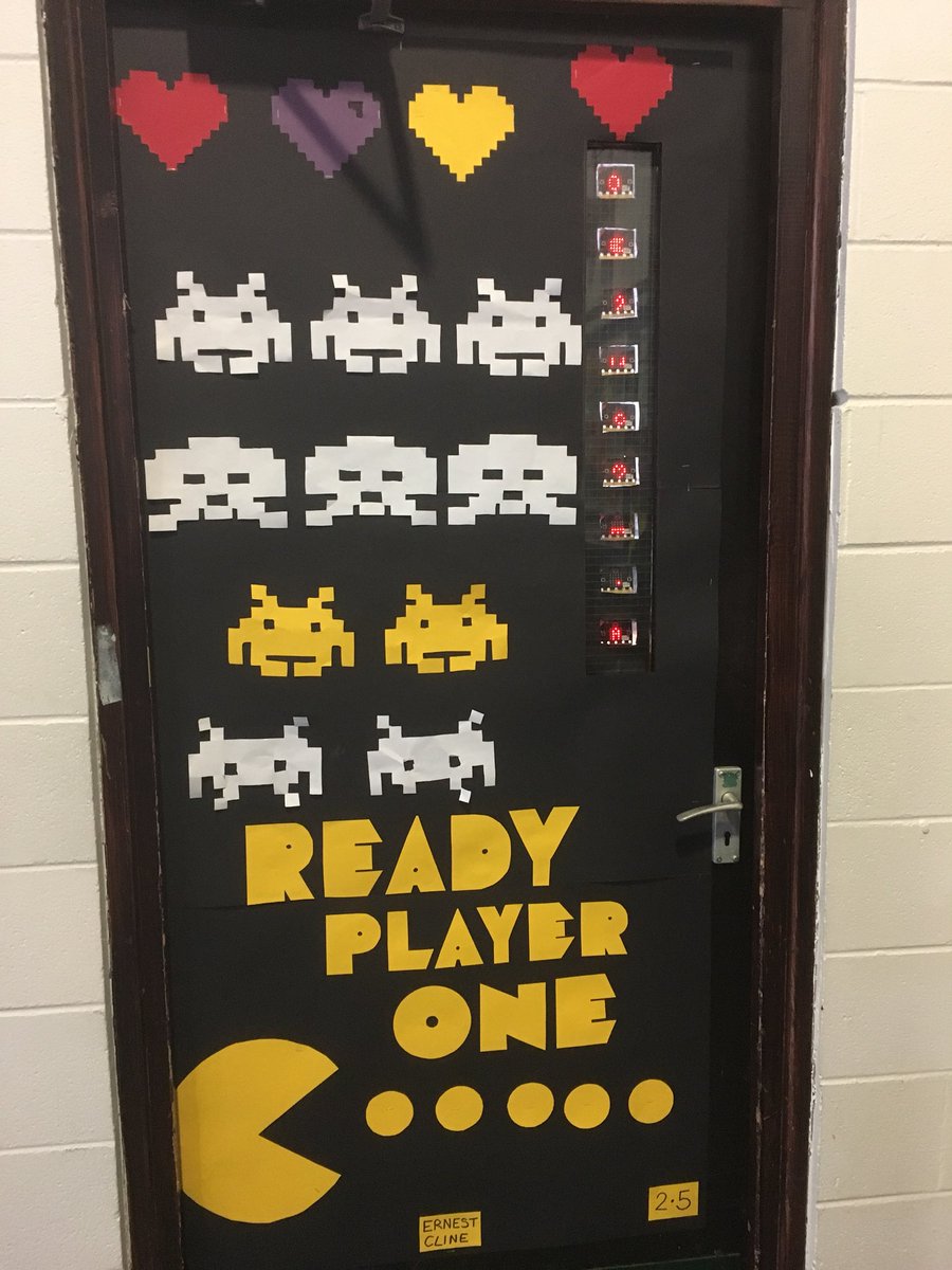 balernocomp's tweet photo. Ms Farrell’s 2.5 class made a #ReadyPlayerOne door for literacy week with #microbit animations @erniecline https://t.co/gdQZjQJclA