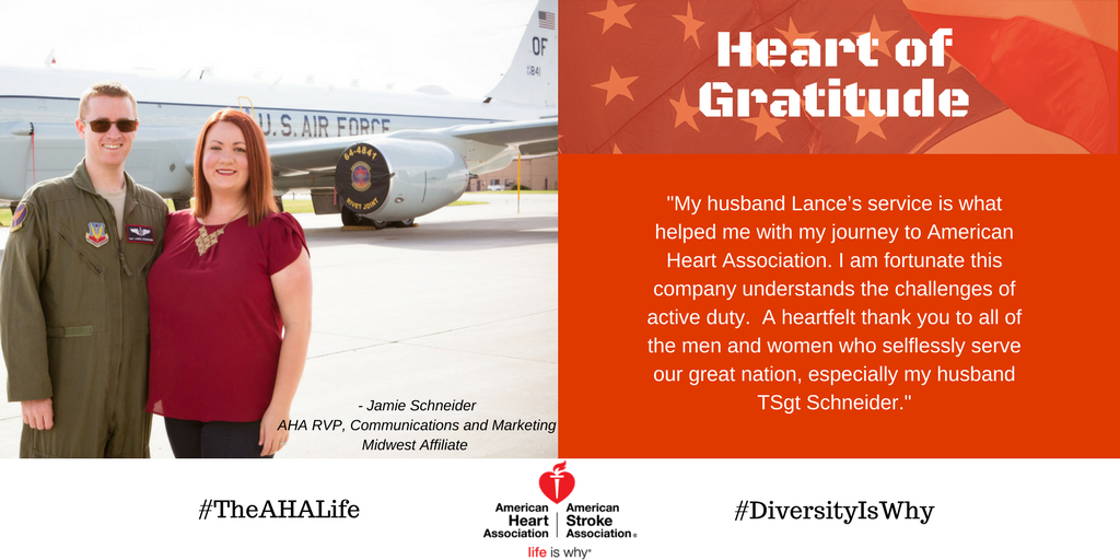 TheAHALife's tweet photo. Honoring TSgt Schneider, Jamie Schneider’s Husband, Midwest Affiliate, for his service in the US Air Force. #theahalife #Veterans #diversityiswhy https://t.co/CYelt120Js