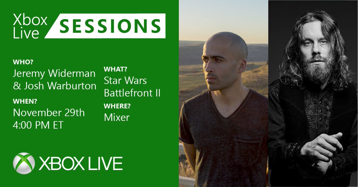 #XboxLiveSessions are back today with Jeremy from <a href="/Monster_Truck_/">Monster Truck</a> and Josh from <a href="/julytalk/">July Talk</a> playing Star Wars Battlefront II on <a href="/WatchMixer/">Mixer</a>. Tune in today at 4pm ET bit.ly/2r5VQIh