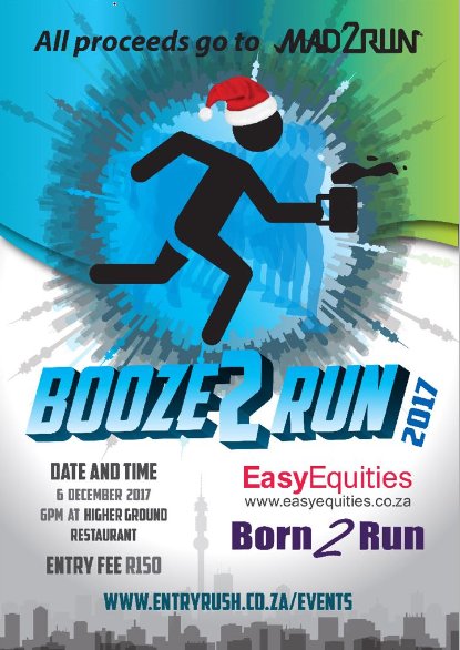 Where else can you drink AND run (or walk) for charity on a Wednesday? #Booze2Run is just that, and we'll be there with <a href="/Born2RunJHB/">Born 2 Run A.C.</a> in an epic, charitable mission for <a href="/Mad2RUN/">MAD2Run</a>! #Excited #Wednesdaymotivation