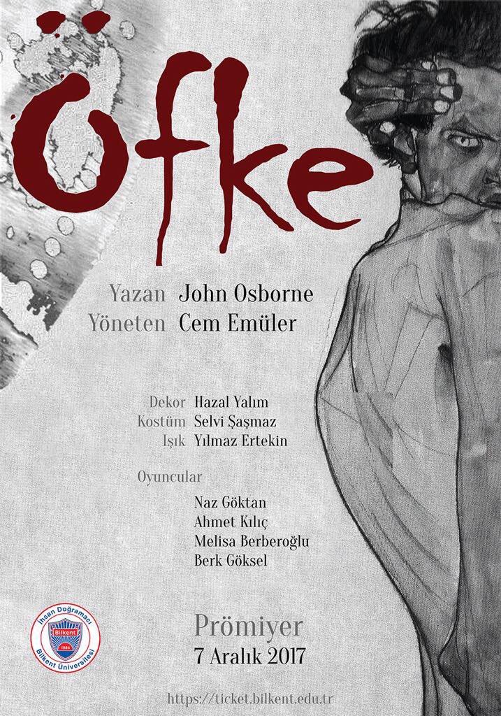 Cem Emüler yönetmenliğinde sahnelenecek olan mezuniyet oyunumuz ‘ÖFKE’ 7 Aralık Perşembe günü prömiyer yapmaya hazırlanıyor.

#bilkenttiyatro 
#öfke 
#cememüler