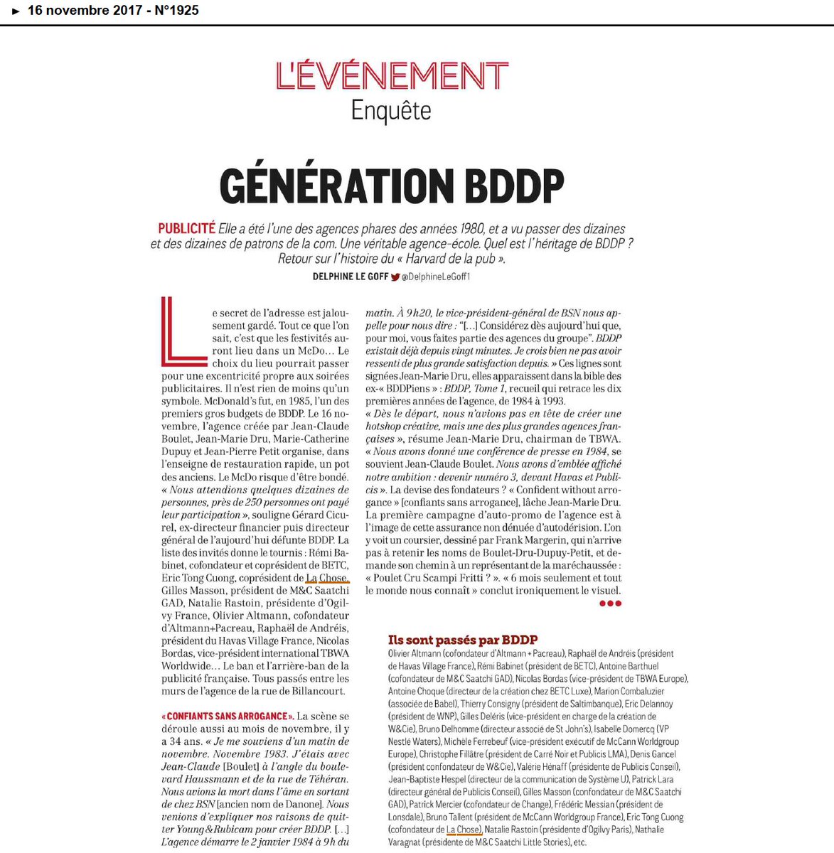 lachoseparis's tweet photo. "C'était l'agence où il fallait être à l'époque" un peu comme #lachose today (ndlr) 😁 Quand @Delphinelegoff revient sur cette génération #BDDP avec du @erictongcuong dedans ! @Strategies https://t.co/ez8Y6zhYbQ
