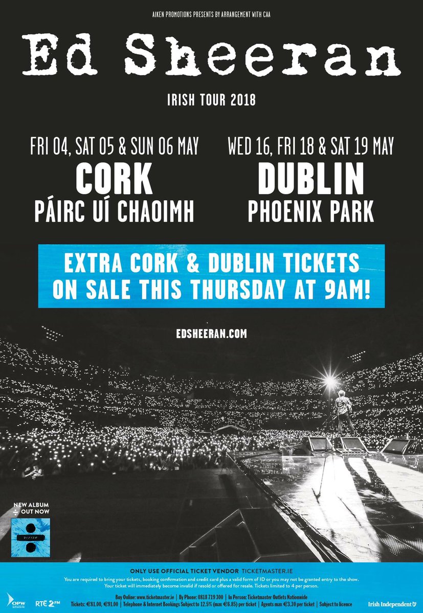 The_TechCompany's tweet photo. Extra Ed Sheeran tickets on sale tomorrow @ B-mobile, Dominick Street, Tralee. #ticketmasteroutlet https://t.co/pAHHJa7XSk
