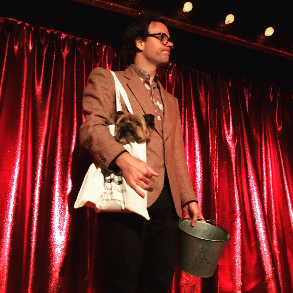 Now that’s what you call a Doggy Bag! Tickets giving our famous pre-show bucket speech with our Artistic Director @SpreadburyMaher at the #KingTut - A Pyramid Panto opening night