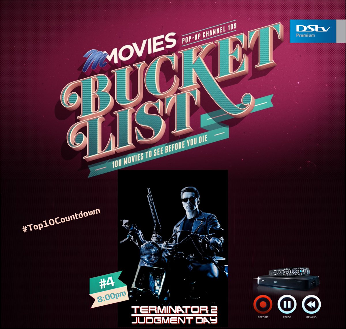 DStvNg's tweet photo. TV lovers, the countdown continues on #MMBucketList Top 10 movies! Today we have number 4 showing right now on DStv ch 109.
Its guns, cyborgs and Arnold Schwarzenegger.
Tune to ch 109 right now to watch Terminator 2 https://t.co/bgsp8naJzA https://t.co/eyumFNi6xn