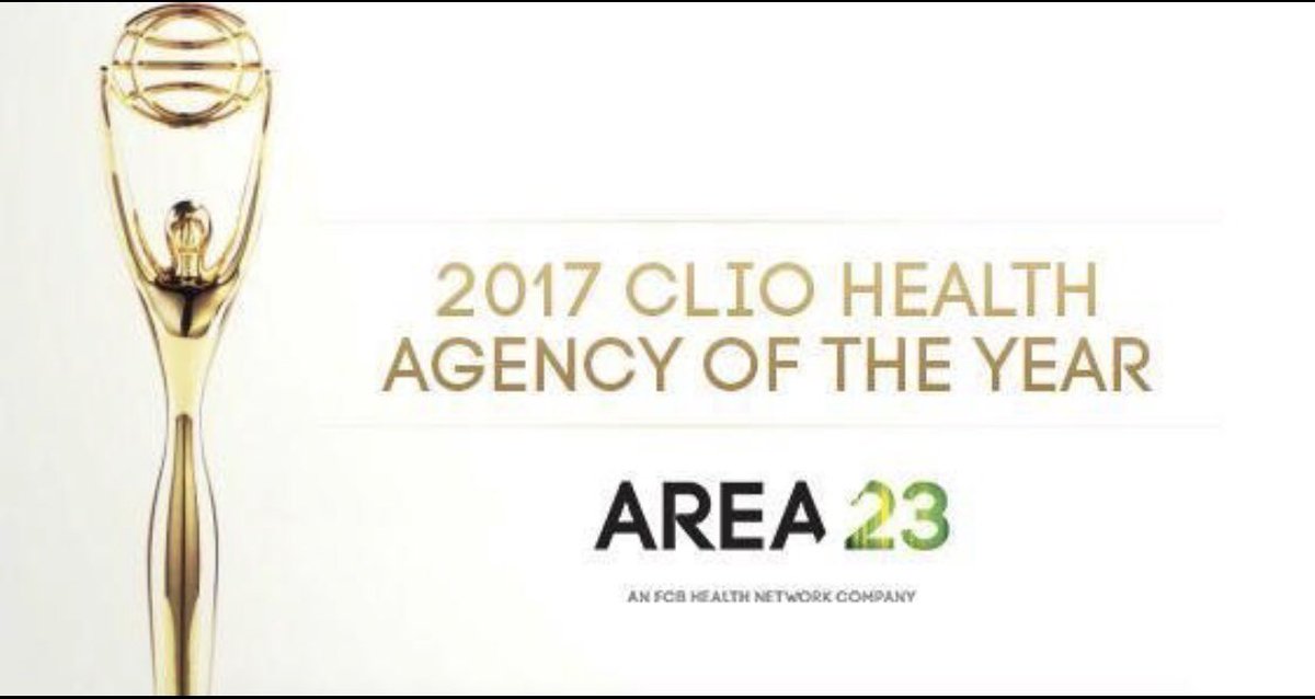 FCBHealthNY's tweet image. Congrats to all the #ClioHealth winners, and also to our own #Area23    - who took home the 2017 Agency Of The Year Clio. #FCBhealthNetwork