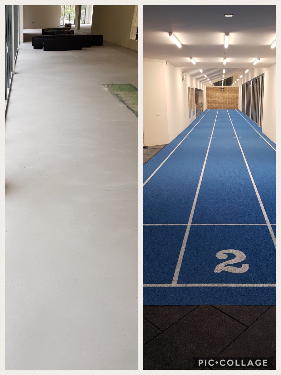 WhiteLineServ's tweet image. The before and after pic of the blue athletic track installation.