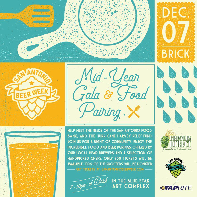 Join the San Antonio Beer Week community for the Mid-Year Gala &amp; Food Pairing at Brick at Blue Star on Thursday, December 7, from 7 - 10pm