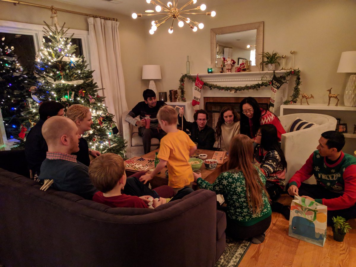 Dirty Santa gift exchange at the lab holiday party