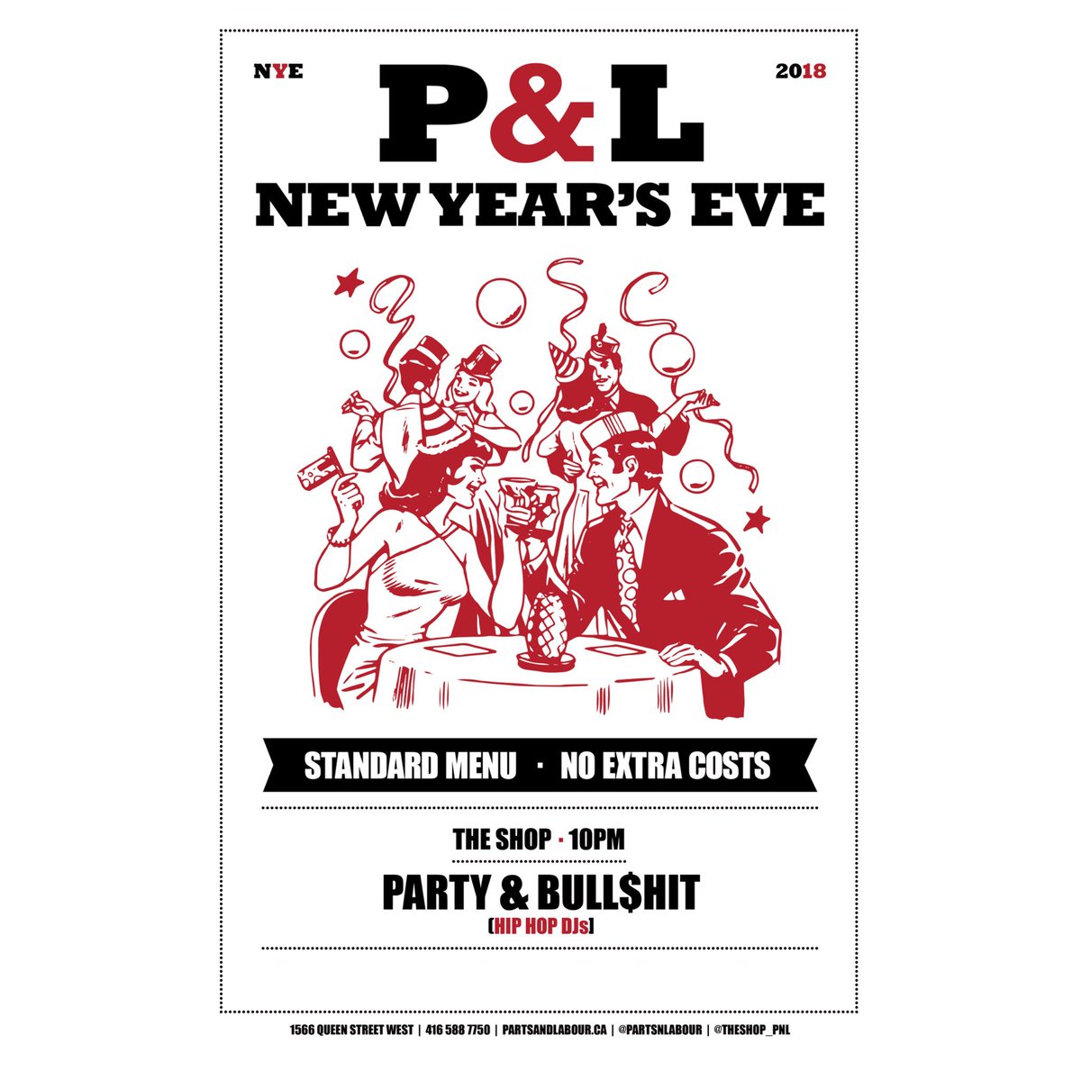 Join us #NYE2018
Dinner Service 6-11pm. P&amp;BS in The Shop 10pm onwards.