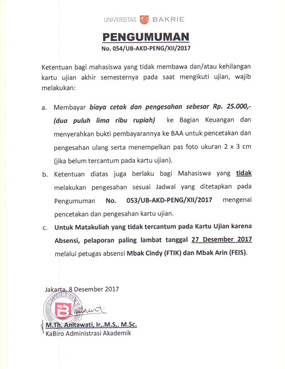 [PENGUMUMAN] Jadwal dan Ketentuan UAS Semester Ganjil 2017/2018. <a href="/UBcampus/">Universitas Bakrie</a> <a href="/JakunUB/">JarKom Untuk UB</a> <a href="/UBcareer/">U-Bakrie Career Center</a> <a href="/BEM_UB/">BEM UNIVERSITAS BAKRIE</a> <a href="/SenatUB/">Senat Mahasiswa UB</a> <a href="/HMM_UB/">HM Manajemen UB</a> <a href="/HMA_UB/">HMA Univ. Bakrie</a> @HMILKOM_UB @HMILPOL_UB @HMTI_UB <a href="/HMTIF_UB/">HMTIF_Univ.Bakrie</a> <a href="/HMSI_UB/">HMSI Univ. Bakrie</a> <a href="/HMTL_UB/">HMTL Univ. Bakrie</a> <a href="/HMTS_UB/">HMTS BAKRIE UNIV.</a> <a href="/HMITP_UB/">HMITP Univ. Bakrie</a>