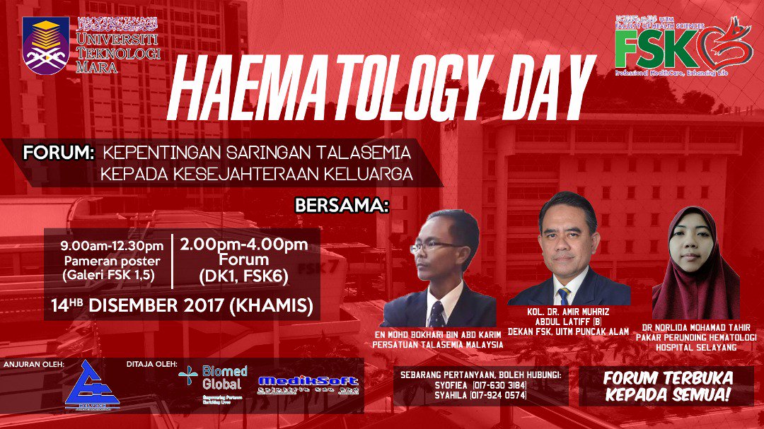 meltech_fsk's tweet image. Ayuh datang beramai2 ke forum tentang KEPENTINGAN SARINGAN TALASEMIA KEPADA KESEJAHTERAAN KELUARGA  jam 2 Petang Hari Ni. 
#meltech
#haematologyday