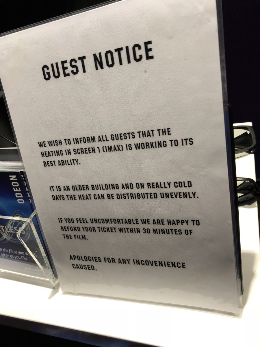 CraigSquires's tweet photo. @ODEONCinemas thanks for ruining Star Wars night. What the hell was up with the heating at your Swiss Cottage branch. It was like a freezer https://t.co/qrSro6W1ax