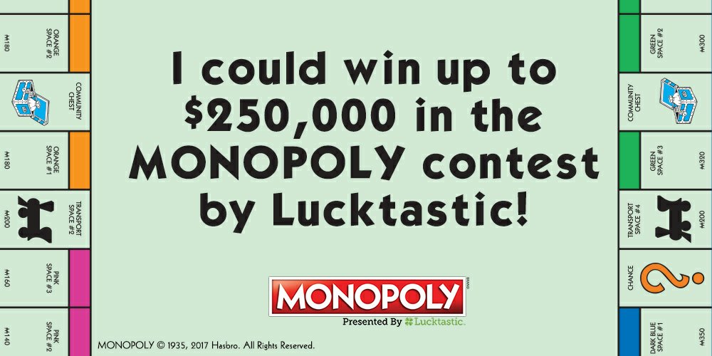 SmartTechWATCH's tweet image. I could be a Monopoly winner of up to $250,000! lucktastic.com/twShareFunnel
