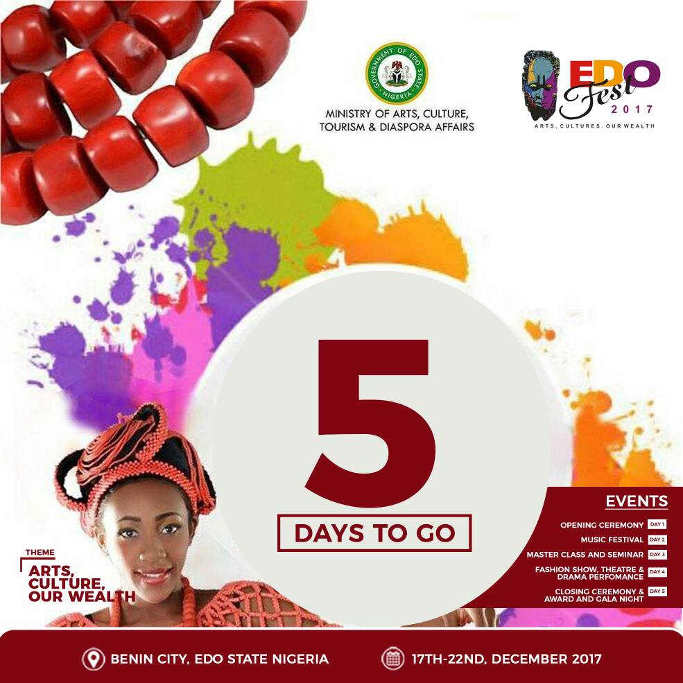 IyohaDavis's tweet photo. #Edofest
5days to go.
Edo State is deeply rooted in history and civilisation, with global noteworthy monuments such as the arts of Benin Kingdom, the great walls of Benin and Host of others.
#countdown https://t.co/cr31Lf5vpD