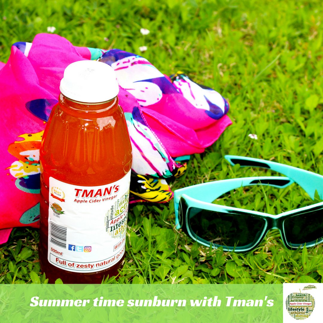 TmansAppleCider's tweet photo. Tman’s Apple Cider Vinegar helps with sunburn &amp; even  lightens sun spots. Mix 30ml Tman’s ACV into 30ml water, and gently dab over your sunburn skin 3-4 times a day. Alternatively, add a cup of Tman’s ACV into your bath water so it can soothe your skin. https://t.co/8bUQLkk4Lc