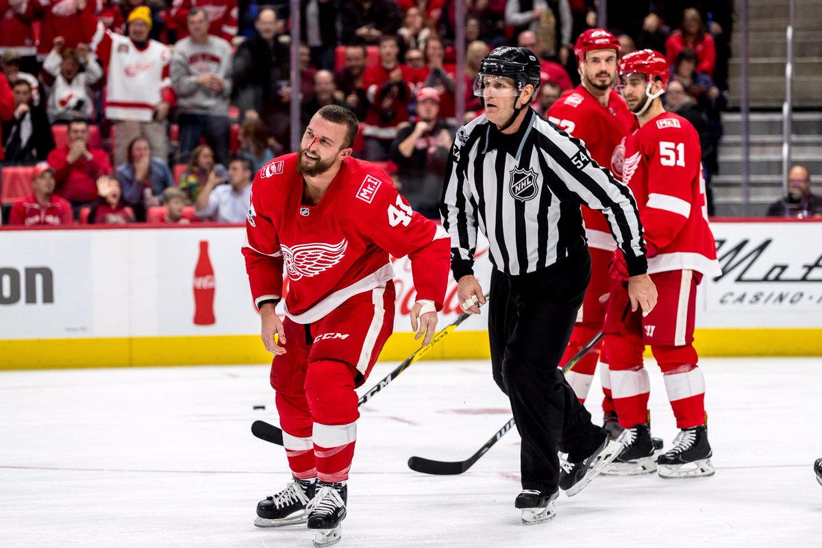 DetroitRedWings's tweet photo. The Luke's putting up their dukes tonight. #LGRW https://t.co/kp3Ug13FGa