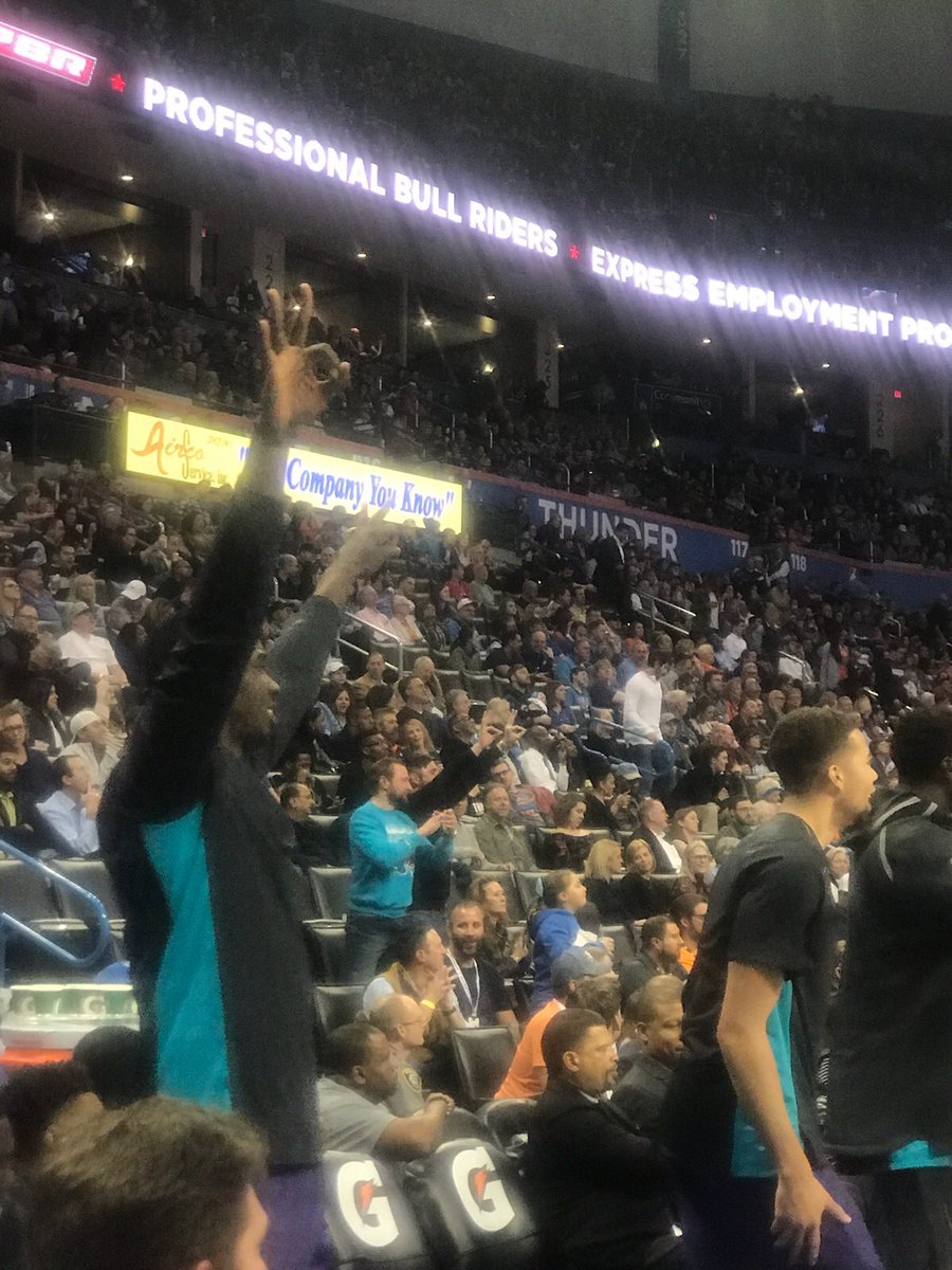 im_dirtydave's tweet photo. @hornets when you’re the only one reppin the Hornets in OKC tonight! #BuzzCity https://t.co/uyl1sjaCjF