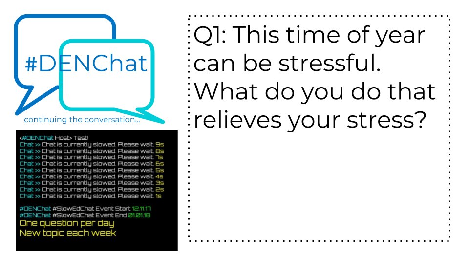 LFTechTeach's tweet photo. #DENChat #DENChatUK #UKDENChat #SlowEdChat This week's topic: Dealing With Teacher Stress. Check out @shareski recent blog post https://t.co/emHbDuIRyo on this topic. Then post your answer to the Q https://t.co/0LyT9nJ99m