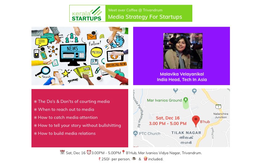 Meet over Coffee @ Trivandrum with <a href="/vmalu/">Malavika Velayanikal</a> - India Head of Tech In Asia.

Details: in.explara.com/e/kss1701