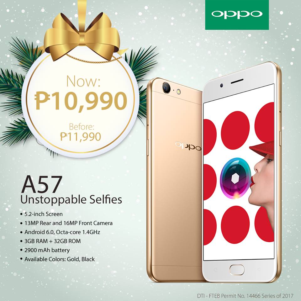 smcyberzone's tweet photo. Time to get a new @OPPO smartphone this Christmas! Get the OPPO #F3, #F3Plus, and #A57 at a discounted price! Visit @OPPOPhilippines stores in #CyberzoneTheTechAuthority. https://t.co/GvjY4s6Td8