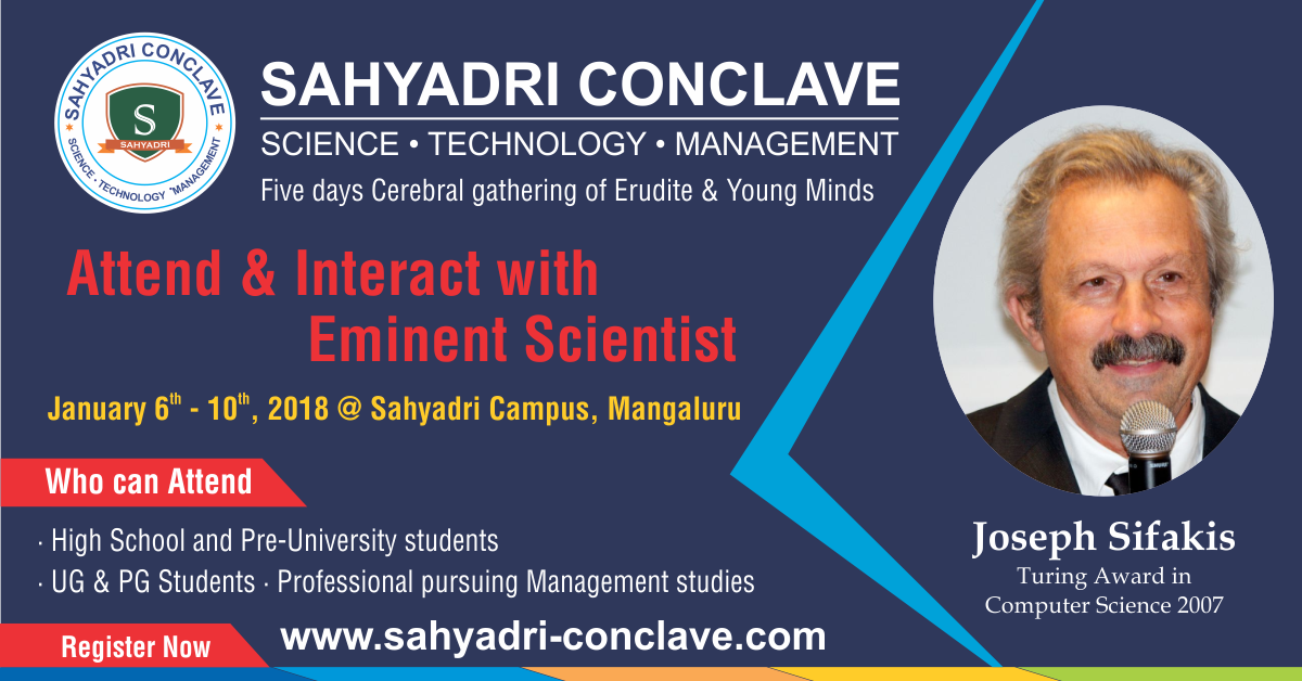 sahyadri_campus's tweet photo. #SahyadriConclave SCIENCE • TECHNOLOGY • MANAGEMENT on Jan 6-10th 2018 @sahyadri_campus. Meet &amp; interact with Nobel Laureates, Eminent Scientists. Don't miss the opportunity, Register Now #registerconclave #SahyadriCollege https://t.co/V2rjprQlMs