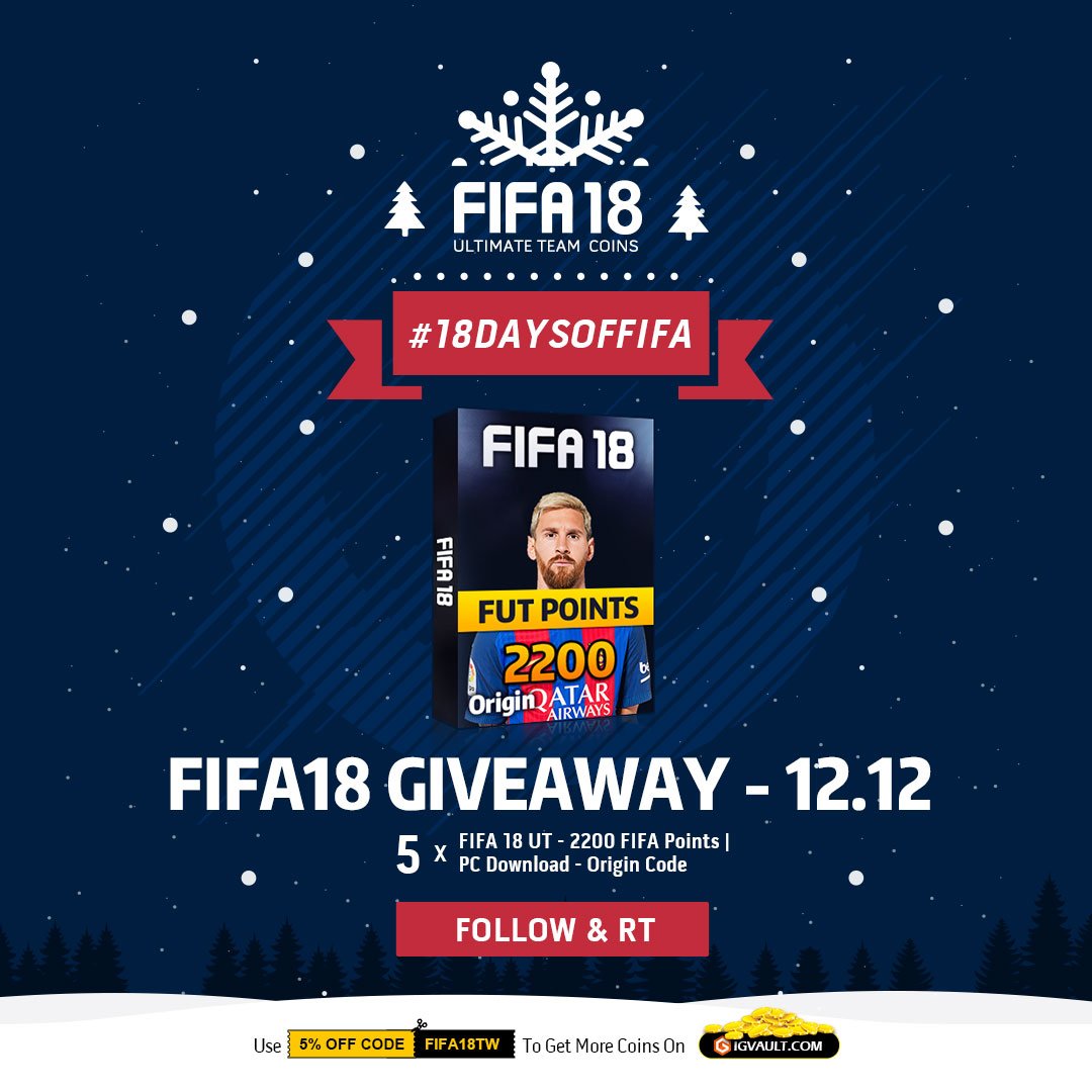 iFIFAHero's tweet photo. #18DAYSOFFIFA
#FIFA18 Daily Giveaways Begin!  Follow &amp; RT to Win!
🔥Today’s Gifts: FUT 2200 FIFA Points PC Code 🔥
5 Winners will be announced tomorrow!
For cheap coins with bonus, please check: https://t.co/ZKP6TwAm58 https://t.co/2jP5D94me0