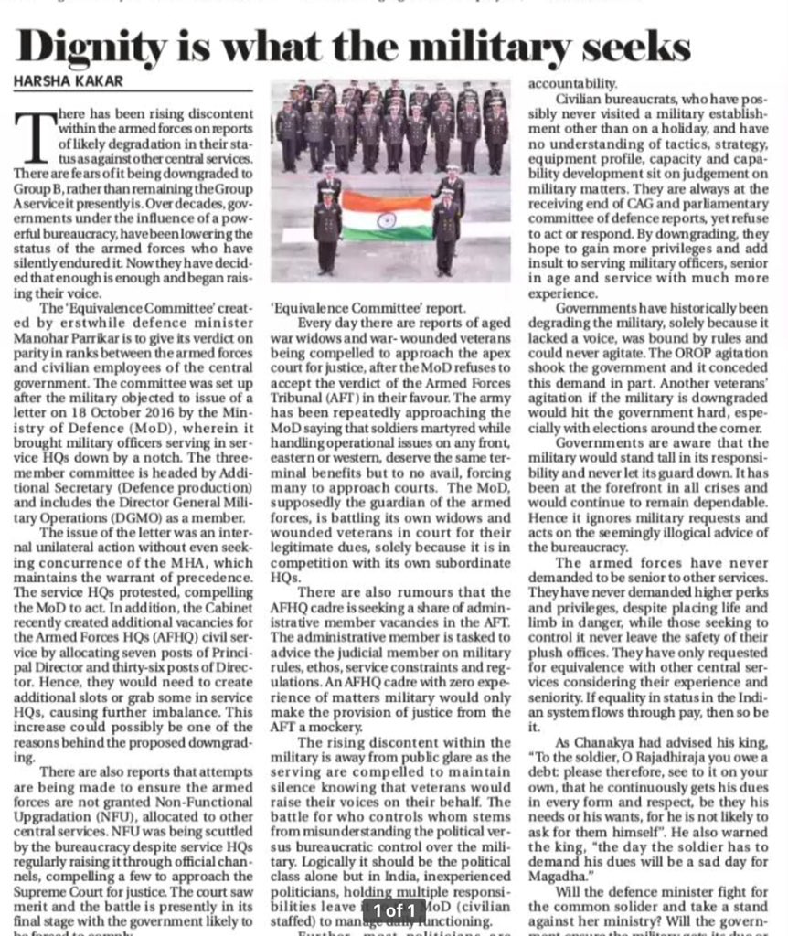 PunamIndian's tweet photo. @bharatrakshak Sad to see total silence of @bharatrakshak on HR issues affecting Morale, Honour & Dignity of Soldiers, such as #Downgradation #Degradation #PayAnomalies #Denial of NFU #CadreRestructuring etc. Just not able to comprehend the reasons https://t.co/M4y5vwh1EM