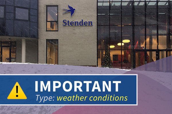 Update #snowfall. Today 12/12 all Stenden locations are open according to regular opening hours and the planned educational activities continue. Have a good day!