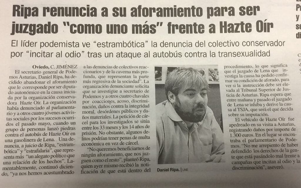 CdV_Asturias's tweet photo. Ahora @Daniel_Ripa va de chulo y quedabien. Miente al decir que renuncia a su aforamiento.

El aforamiento va con el cargo de diputado. Para renunciar al aforamiento DANIEL RIPA DEBE DIMITIR.

- Animamos a Ripa a que dimita y renuncie a su aforamiento. https://t.co/F8n3VUjsok