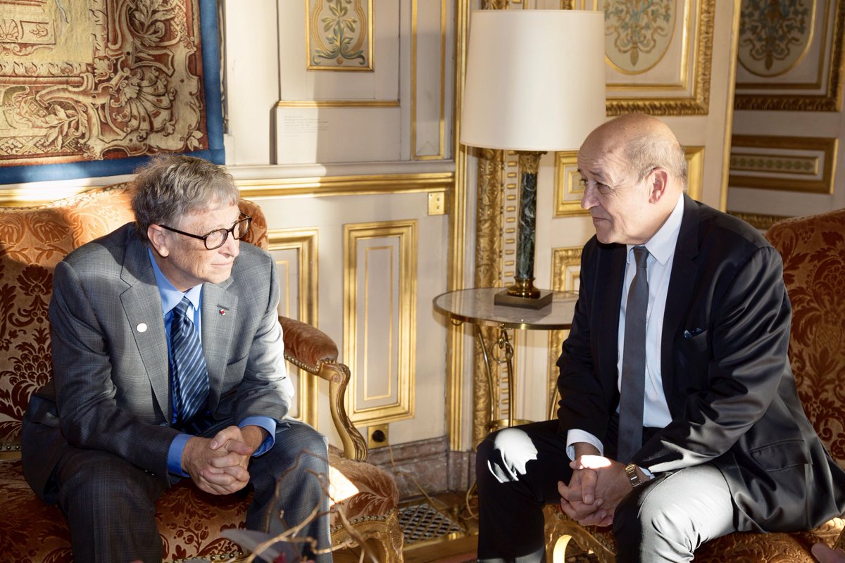 Rencontre avec <a href="/BillGates/">Bill Gates</a> au Quai d’Orsay. Ensemble, nous nous engageons pour l’éducation et la santé au Sahel #OnePlanetSummit #OnePlanet