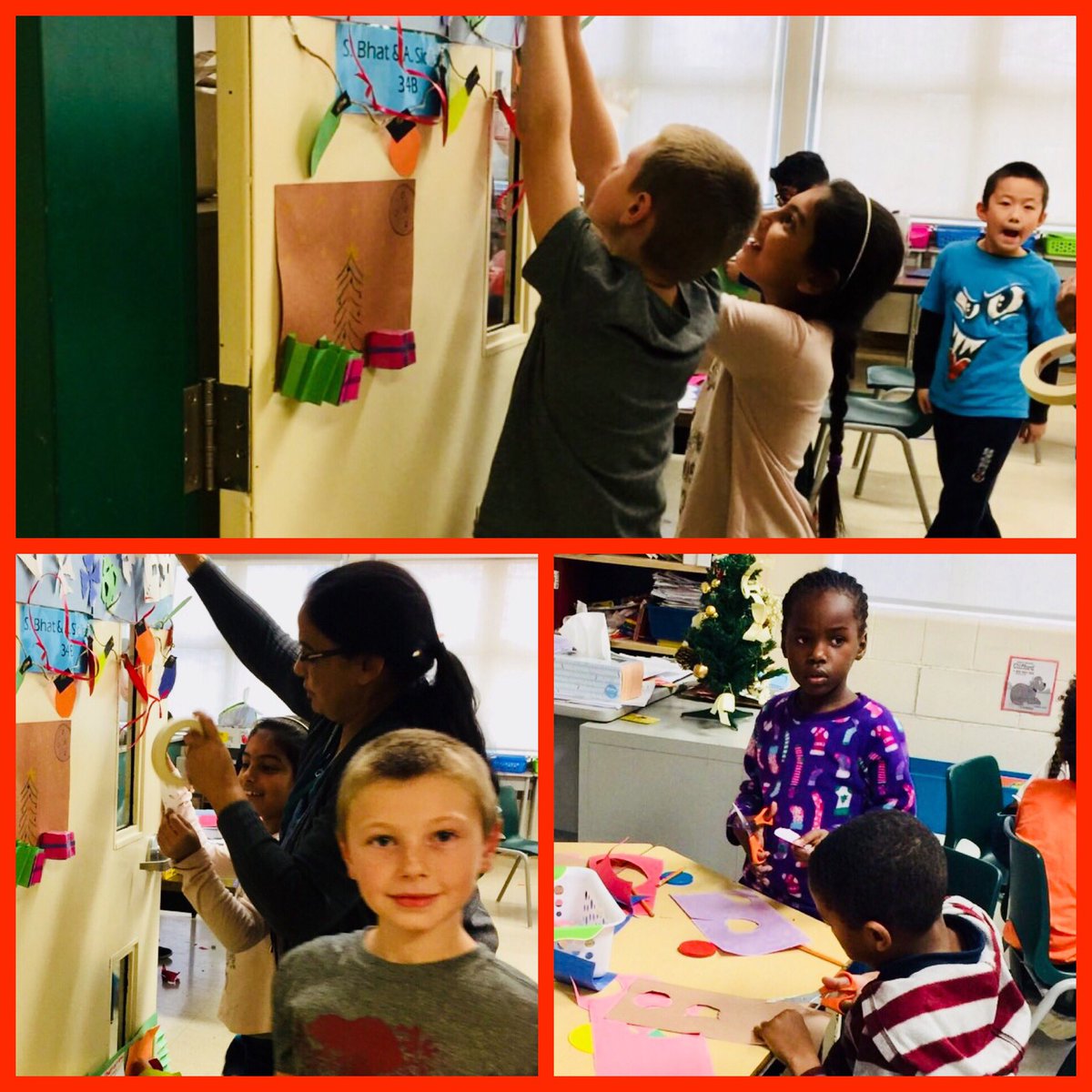 Students @Agnesbears in full spirit as they compete for the best decorated door! @ClimatePeel #holidaycheer