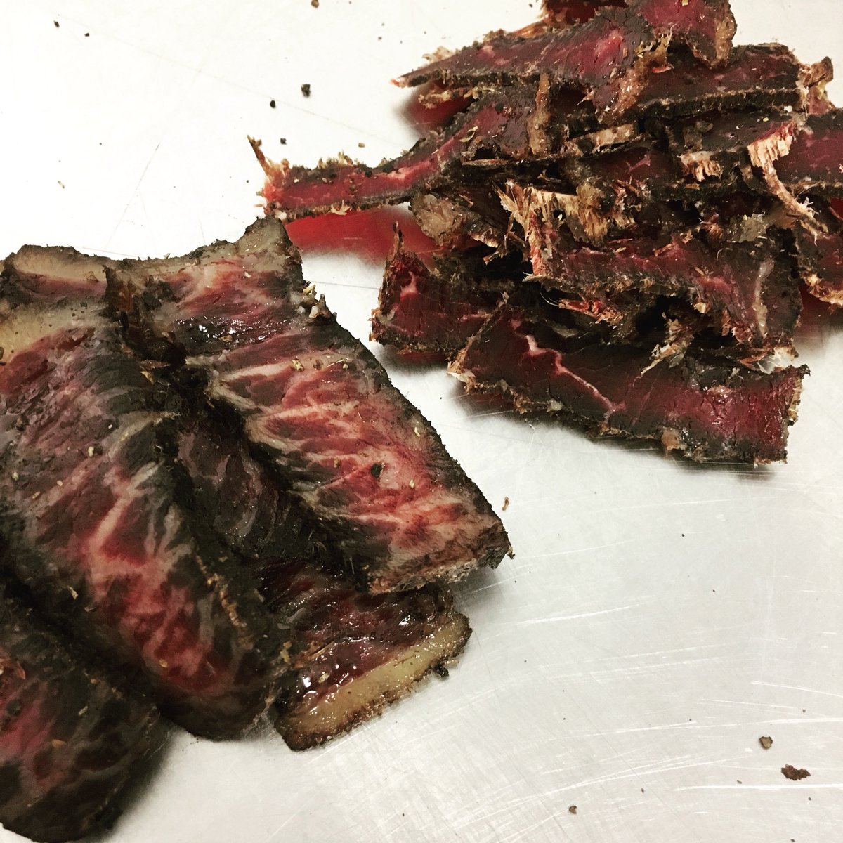 Wagyu Biltong vs regular beef Biltong. You can almost see the flavour #wagyubiltong #wagyu #biltong