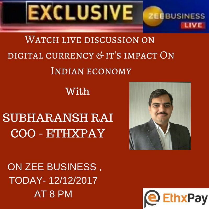ethxpay's tweet image. @ethxpay COO @SubharanshRai EXCLUSIVE INTERVIEW TODAY AT 8 PM ON ZEE BUSINESS