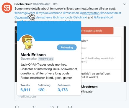 AllenHMay's tweet image. Tonight we hear the results of the 2017 #StateofJavaScript survey!
BONUS: My friend @acemarke is one of the guests to talk with @SachaGreif about the results and the current state of JavaScript. goo.gl/96L2vm