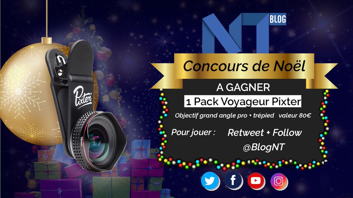 BlogNTMedia's tweet photo. Noël 2017 : Gagne ton objectif Grand Angle Pro et ton trépied Pixter https://t.co/buqCHeQi5C via @BlogNT #Noel2017 #BlogNT #NoelDuBlogNT #Pixter https://t.co/ktctMA99Lo