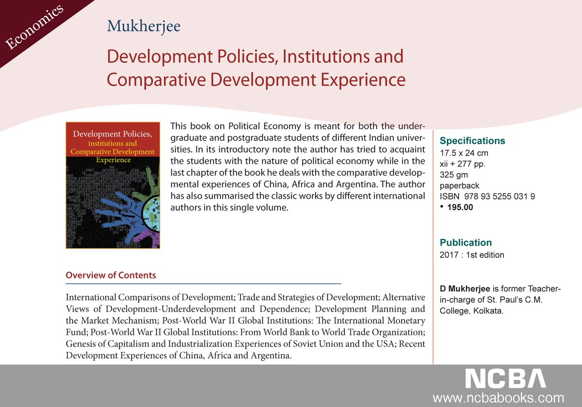 #DevelopmentPolicies, Institutions and Comparative Development Experience
 by
 #DebesMukherjee @ goo.gl/z3cc2C #economics #ncbabooks