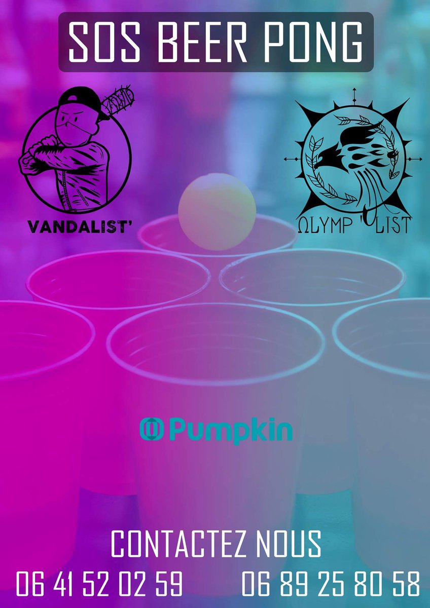 L'Olymp'list et la Vandalist' vous propose un tout nouveau SOS BEER PONG 🍺🍺
🔥🔥 Une coloc, une table, et deux listes qui viennent s'occuper de tout ! 🔥🔥
Réservez la table dès maintenant en contactant nos deux listes. #BeerPong #campagnesBDE