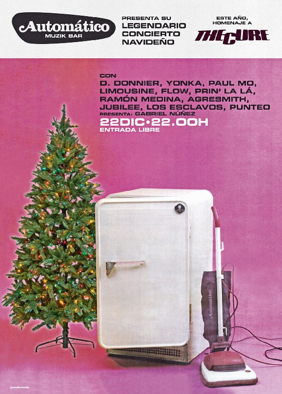 Automático Muzik Bar presenta su Lengendario Concierto Navideño homenaje a #TheCure que contará con D. Donier, Yonka, Paul Mo, Limousine, Flow, Prin´La Lá, Ramón Medina, Agresmitih, Jubilee, Los Esclavos, Puntep. Presentado por Gabriel Núñez.
#CórdobaESP