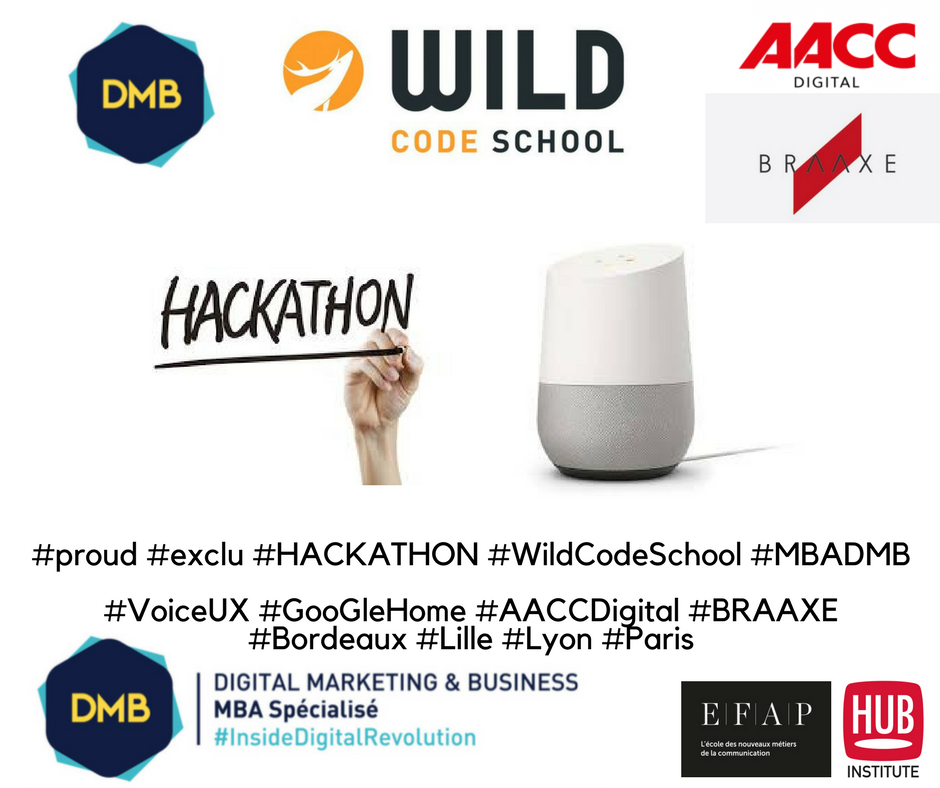 #proud Grande 1ere et nouveauté @MBADMB Ce matin, pour un sprint de 24 h #Hackathon , 135 cerveaux à la fois #Marketeurs #MBADMB et #Codeurs de la <a href="/WildCodeSchool/">Wild Code School</a> à #Bordeaux #Lille #Lyon #Paris se réunissent pour Hacker <a href="/GoogleFR/">Google FR</a> Home. Merci partners <a href="/AACClive/">AACC Live</a> et <a href="/Braaxe/">Braaxe</a>