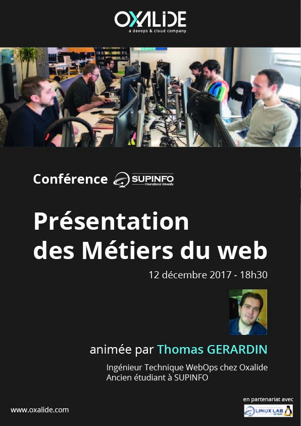 oxalide's tweet image. Retrouvez-nous @SUPINFO Paris avec @labolinux aujourd'hui à 18h30 avec @Thomas_Gerardin pour parler des métiers du #Web #sysadmin #DevOps #conférence #webdev