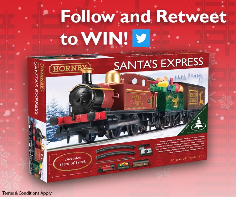 hornby's tweet image. FOLLOW &amp;amp; RETWEET to win a Santa's Express Train Set! 

ow.ly/J9HB30hazBj

24 hours only, closes at 10:30GMT on Wednesday December 13. The winner will be drawn at random and contacted by DM after the closing time.