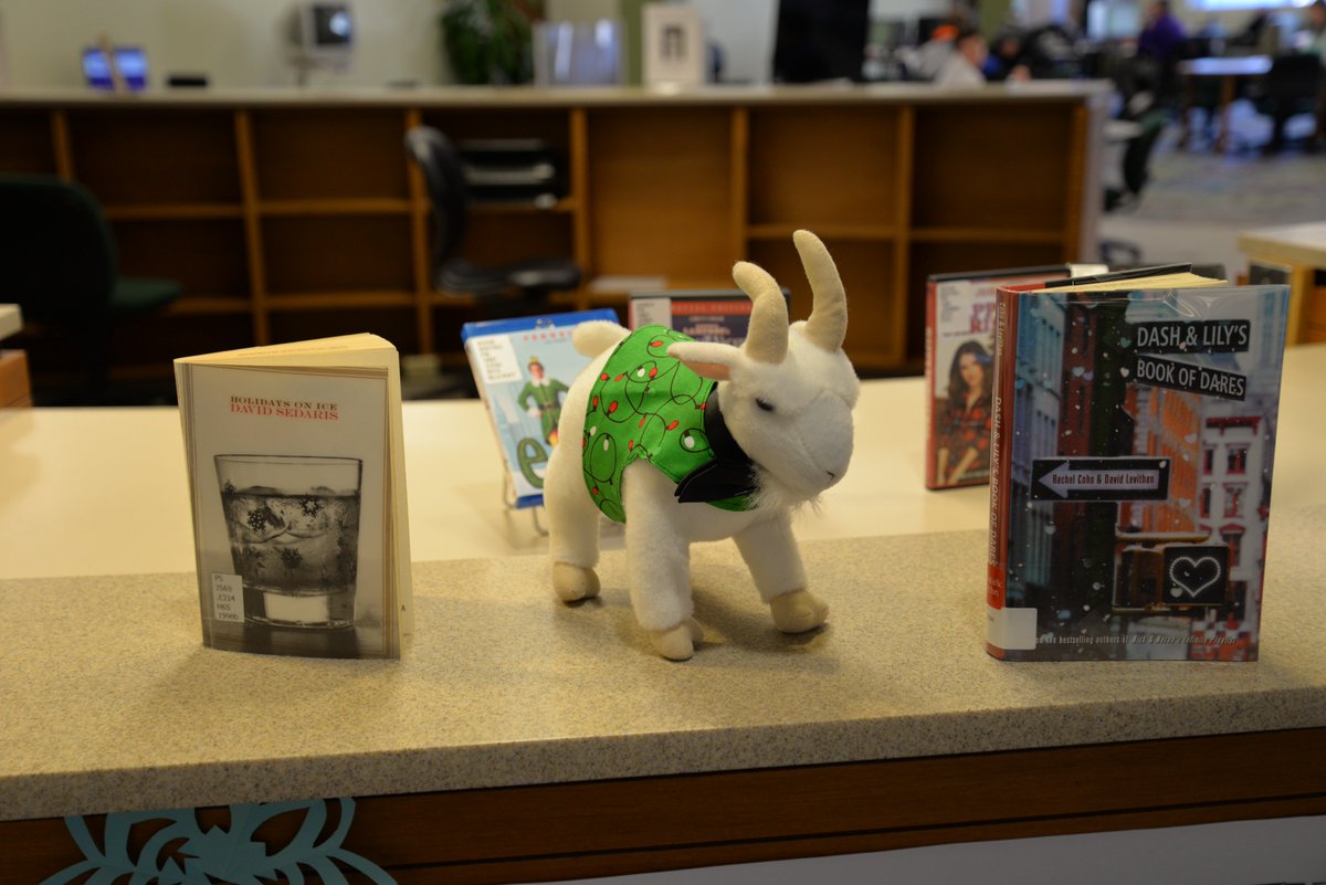 RodLibrary's tweet photo. Stop by the Season's Readings display to check out some seasonal reading, music, or DVD's. Billy the Library Kid gives his "hoof up" seal of approval. #BillyTheLibraryKid https://t.co/FHvBuPuQYy