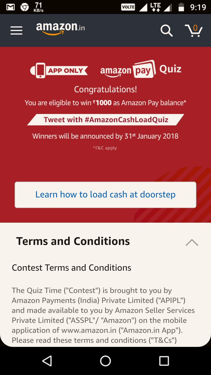 Snehasisoo7's tweet photo. Participate Amazon Pay Quiz &amp; Win ₹1000 Amazon Pay Balence #AmazonCashLoadQuiz @amazonIN https://t.co/R3cVZJYMxO